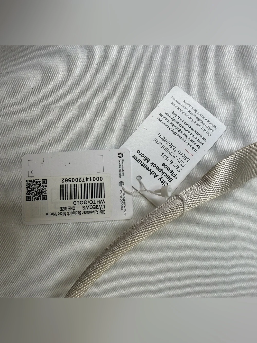 White Lululemon Fleece Backpack New with Tags